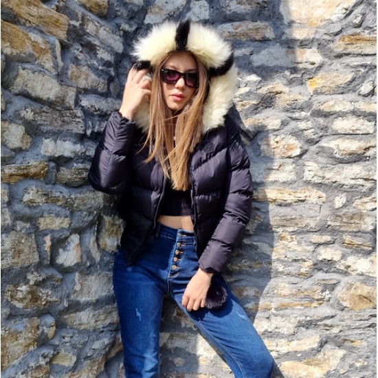 Дамско пухено яке с качулка, City Angels Jeans, Черно, 6815